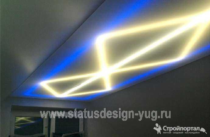 Конструкция, особенности и монтаж световых линий на натяжном потолке