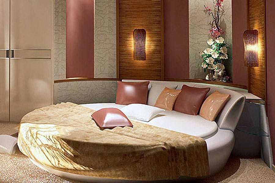 Круглая кровать в спальне: фото и сочетание с интерьером