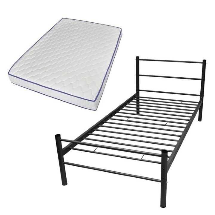 Металлические односпальные кровати: белые железные модели размером 90х200 см, 80х200 см и 70x200 см с матрасом