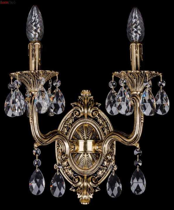 Хрустальные бра: настенные светильники с подвесками из чешского черного хрусталя с золотом