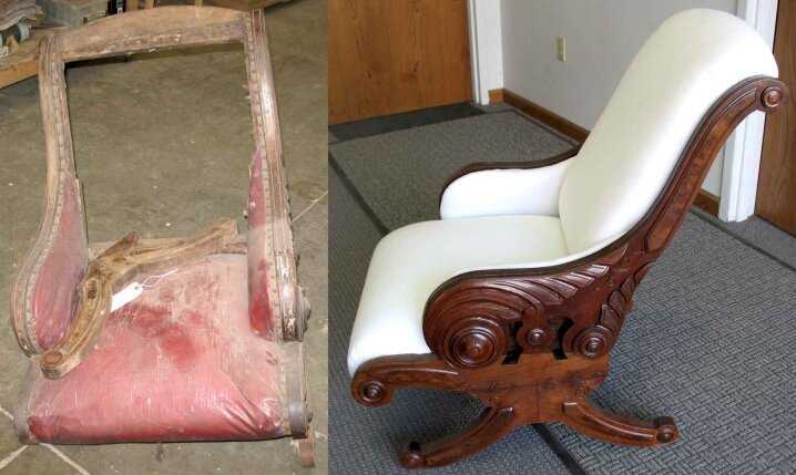 Переделка старого кресла с деревянными подлокотниками
