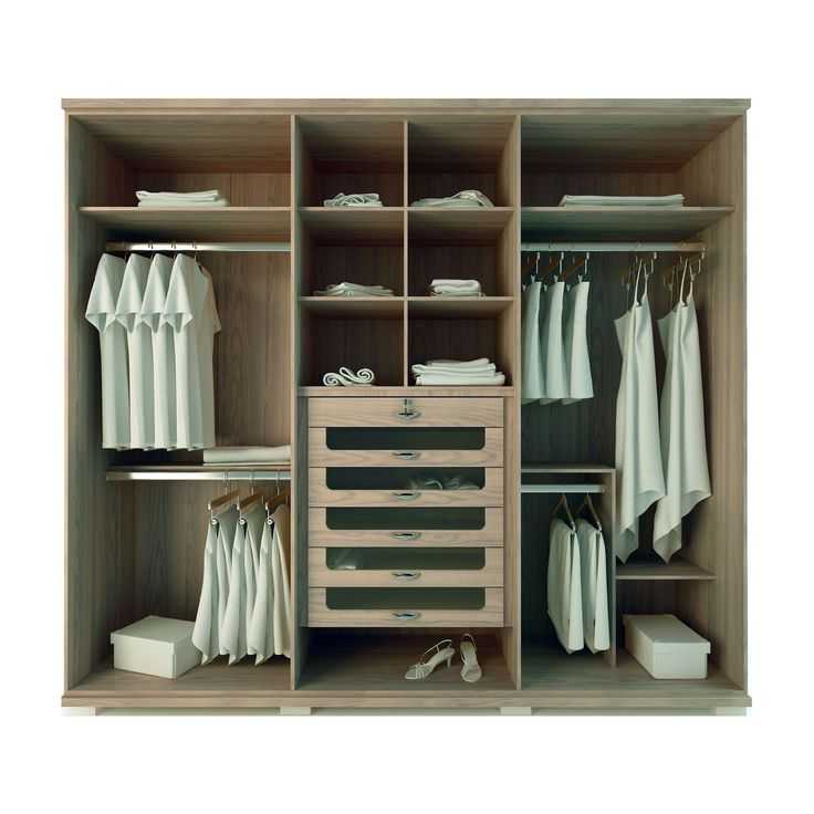 Шкаф платяной трехстворчатый с ящиками и открытыми полками для хранения одежды и головных уборов
