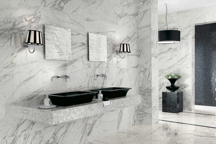 Плитка под мрамор для ванной комнаты: особенности дизайна и критерии выбора