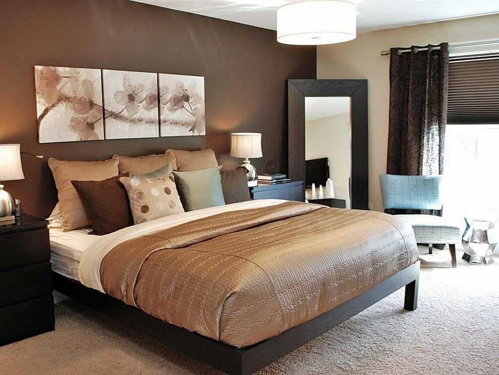 Бирюзовая спальня (68 фото): дизайн интерьера в шоколадных тонах и бирюзово-коричневом цвете