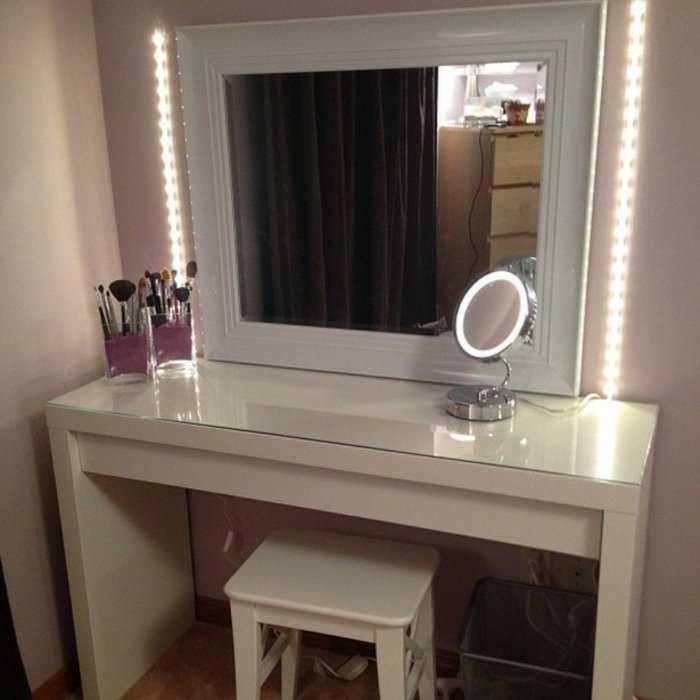 Туалетные столики ikea (38 фото): белый стол для спальни с подсветкой и зеркалом
