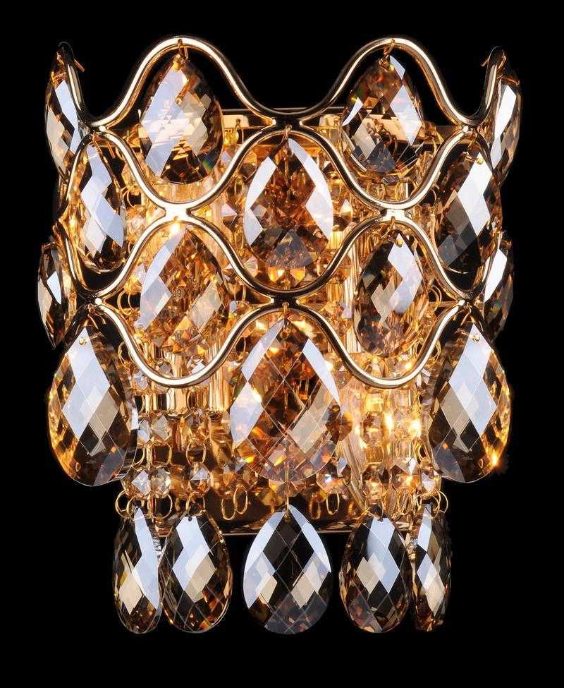 Хрустальные бра: настенные чешские светильники с подвесками под золото