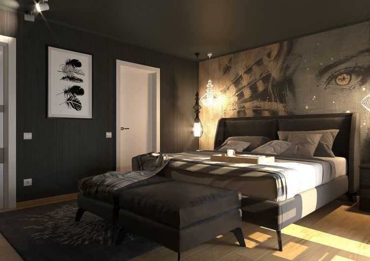 Спальня в темных тонах (66 фото): лучшие варианты дизайна интерьера комнаты в темном цвете