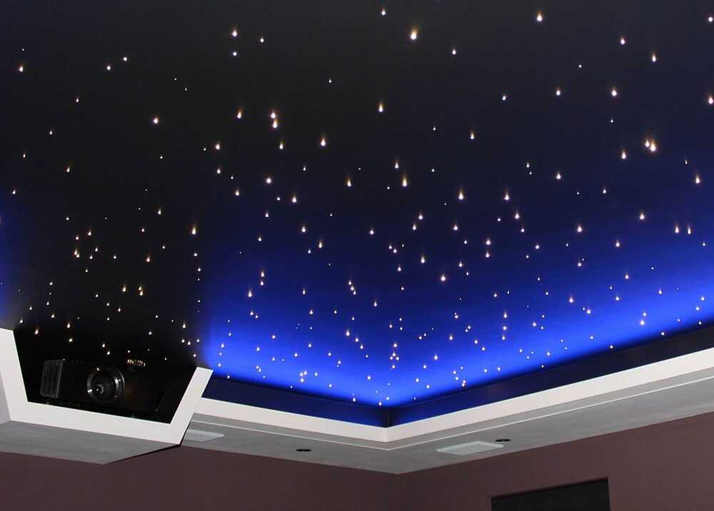 Натяжной потолок «звездное небо» (38 фото): потолочные покрытия в виде черного ночного неба со звездами
