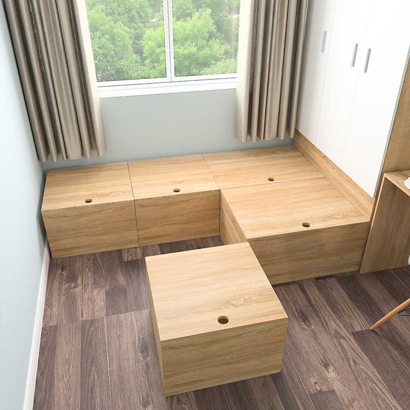 Кровать подиум в маленькой комнате с выдвижными ящиками - 22 фото