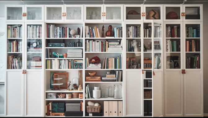 Книжный шкаф со стеклянными дверцами, преимущества и недостатки