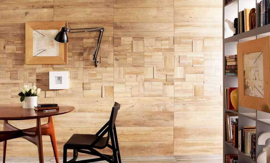 Деревянная плитка: изделия из дерева для стен, декоративные керамические настенные модели в интерьере
