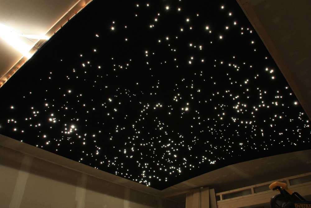 Натяжной потолок со звездами в детскую (24 фото): потолок «звездное небо» в интерьере комнаты