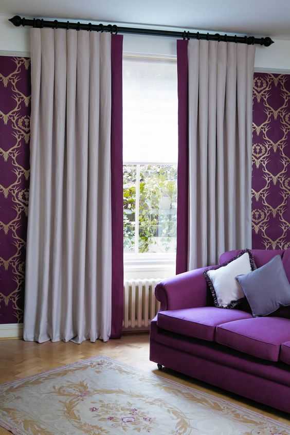 Сиреневые шторы в спальне  (34 фото): занавески и вуали