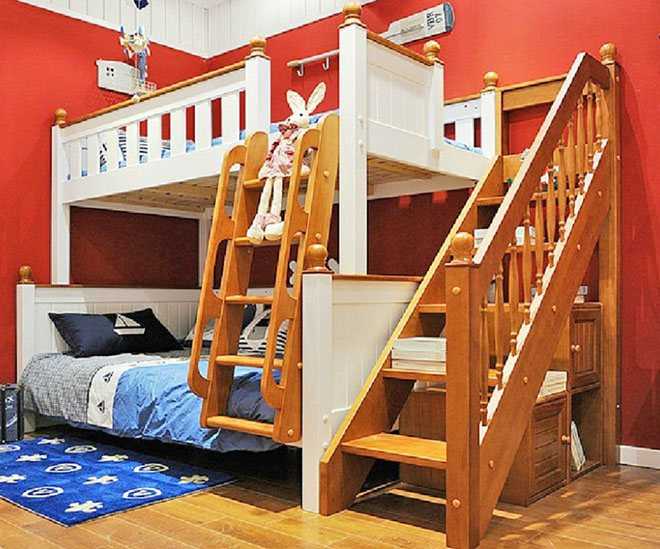 Двухъярусная кровать (76 фото): низкие двухэтажные модели со складной лестницей и комодом, детские конструкции со столом и шкафом, отзывы