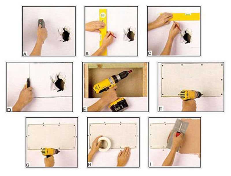 Как заделать дырку в гипсокартоне: отверстие на стене, видео, в потолке, чем можно