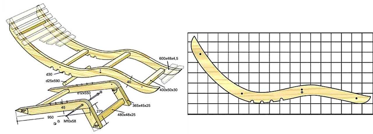 Чертеж лежака из дерева