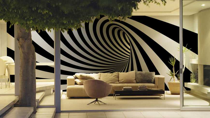 3d обои (102 фото): особенности покрытий для стен в интерьере квартиры, использование эффекта расширения пространства