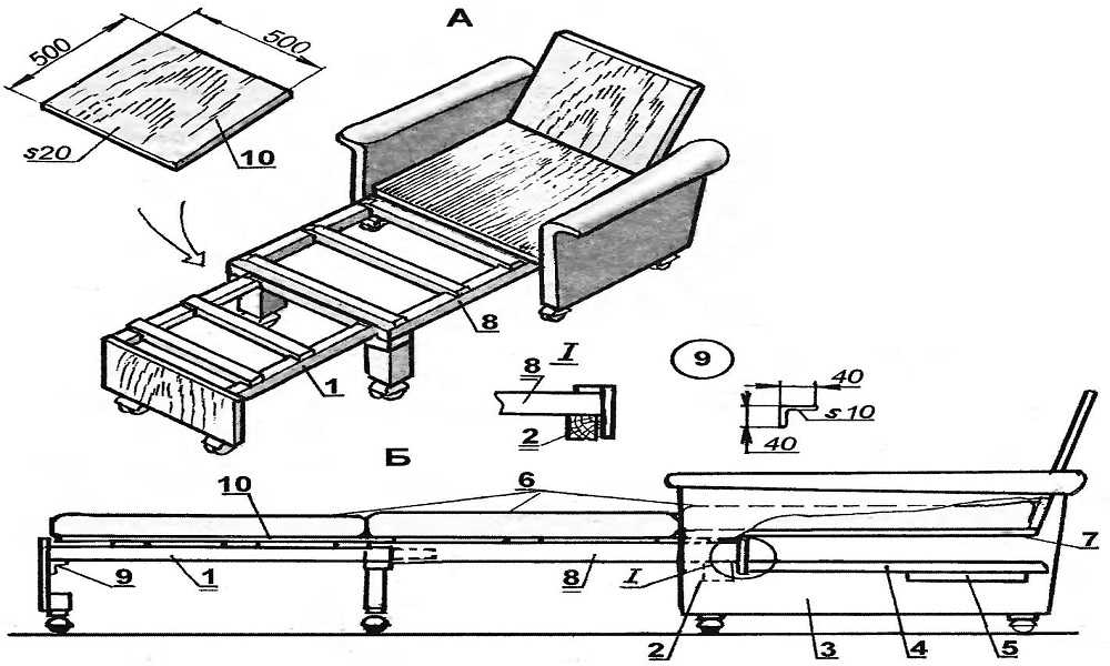 Как сделать раскладное кресло своими руками Особенности процесса, инструменты и материалы, методики создания раскладного кресла различными способами Как из раскладушки и из дерева сделать складное кресло по чертежам с размерами