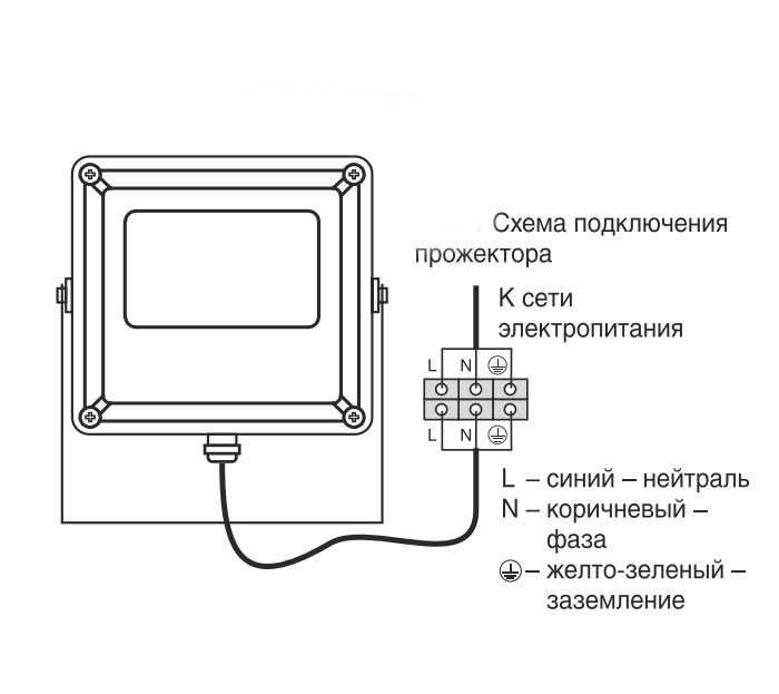 Как подключить светодиодный прожектор Схема подключения прожектора с тремя проводами
