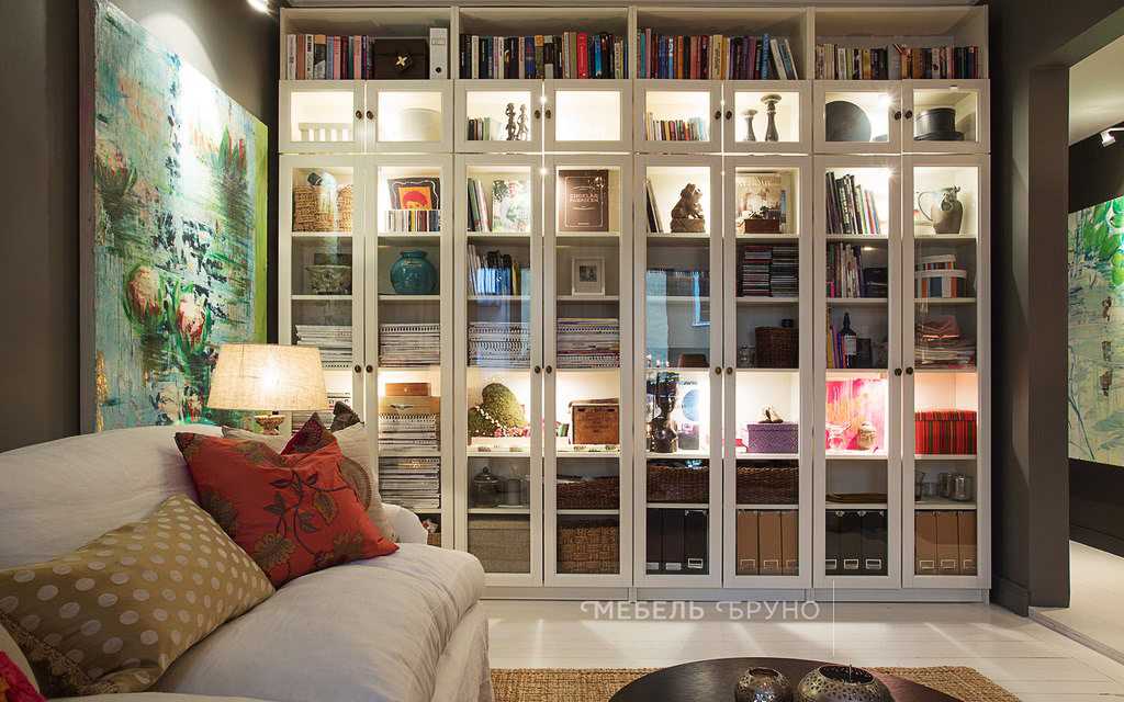 Книжный шкаф со стеклянными дверцами: разновидности дверей и критерии выбора подходящей модели шкафа для книг, варианты размещения в комнате