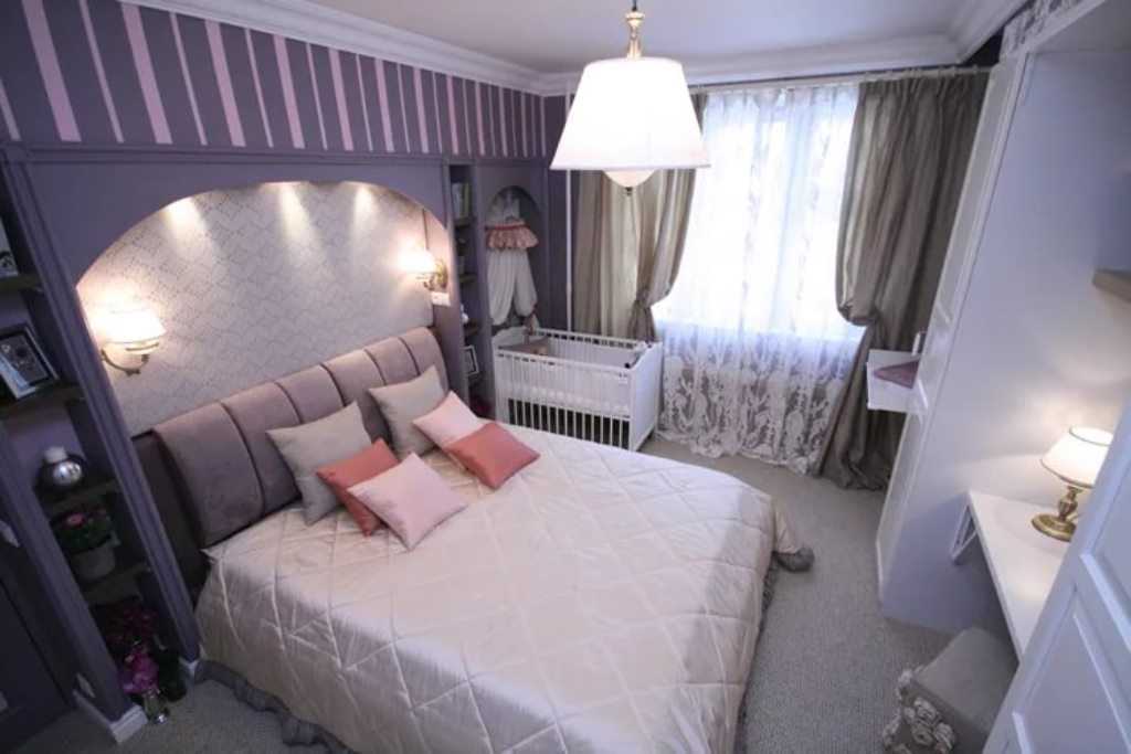 Дизайн спальни с детской кроваткой: 75 фото